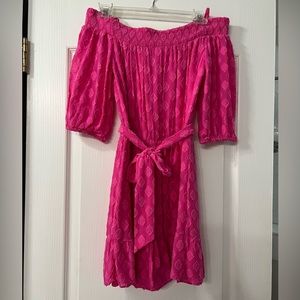 Lilly Pulitzer fully lined off the shoulder bright pink romper sizexs